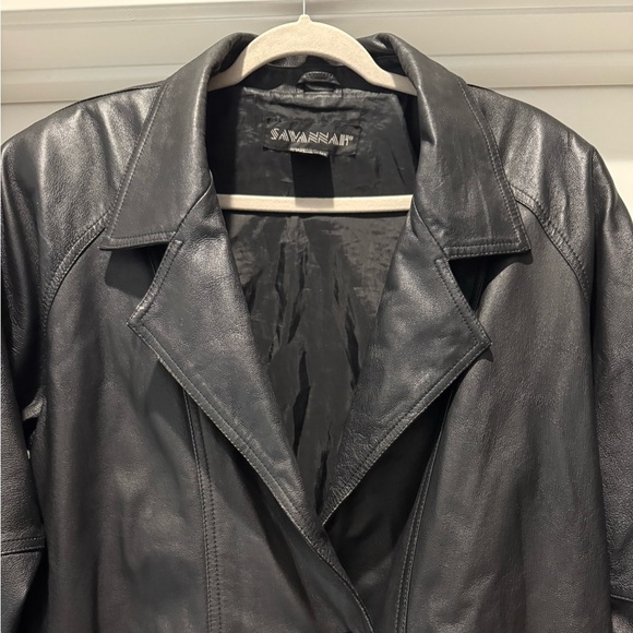 Vintage 90s Black Genuine Leather Trench Coat Size M Minimalist Grunge - Picture 3 of 17